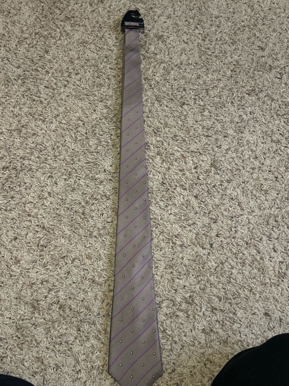 Men's Gray Tie with Red and Blue Diagonal Stripes - Classic Formal Accessory